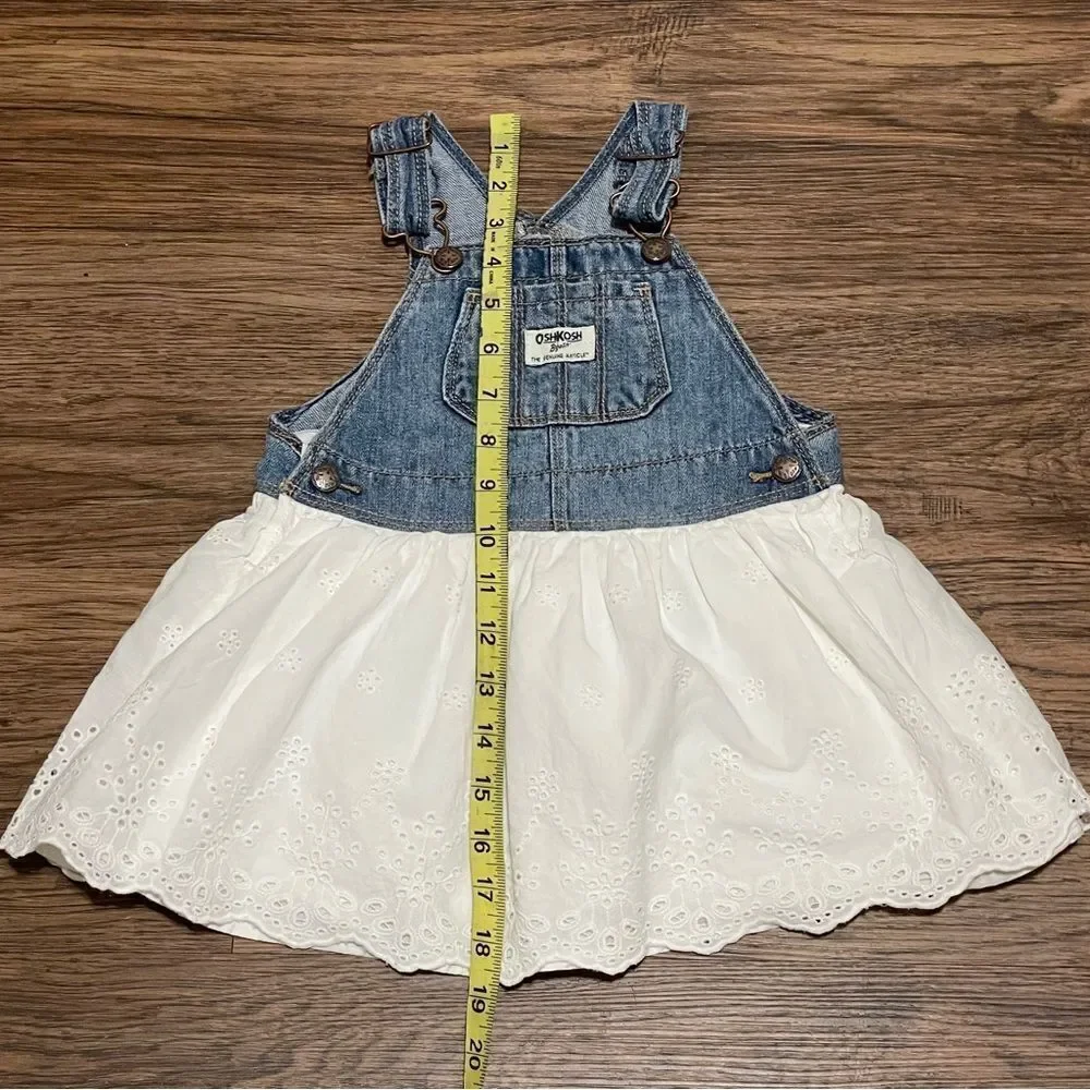 Oshkosh Baby Girls Sleeveless Jumper Cotton Blue Denim and White Size 12-18 Mos